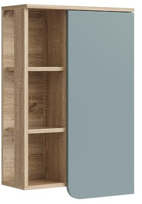 Vicco Armario de baño Karen, Sonoma/Gris Azulado, 50 x 75 cm con Puerta y Compartimentos Abiertos
