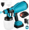Akku Farbsprühsystem, Kabelloser Farbsprüher, 500W HVLP Farbspritzpistole mit 1000 ml Wassertank, 3 Düsen und 3 Sprühmuste, für Außenbereich, Haus, Schränke, Zäune, Decke, Möbel (Blau)