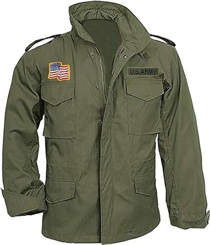 Fancyd Herren M65 John Rambo Jacke, Militärfeld, olivgrün, Baumwolljacke