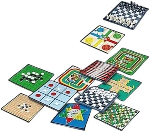 PEBBLE HUG Set of Board Games 12 In 1, CHESSBOARD, Multiple Games, Snakes & Ladders, Educational Games, Ludo, Tic-tac-toe Game, Checkers, Multiple Colour, Black & White Chess, Othello Chess