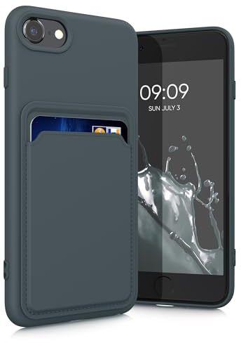 kwmobile Handyhülle kompatibel mit Apple iPhone SE (2022) / iPhone SE (2020) / iPhone 8 / iPhone 7 Hülle - Handy Cover mit Fach für Karten - in Dunkler Schiefer