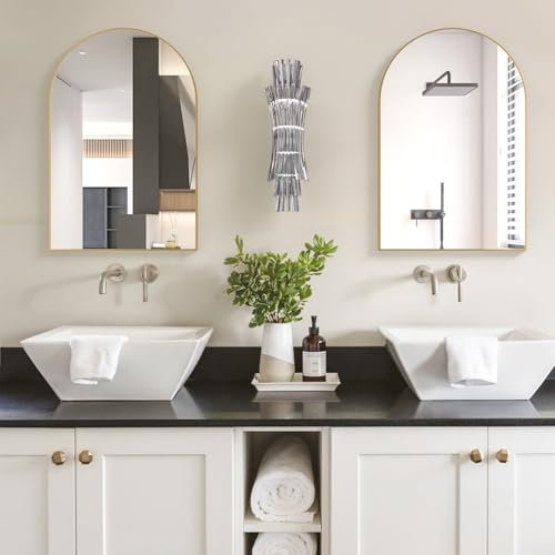 CASSILANDO 2 Stück Gewölbter Wandspiegel, 50 x 75 cm Gold Gewölbter Badezimmerspiegel, Großer Schminkspiegel mit Metallrahmen, gewölbter Wandspiegel für Eingangsbereich, Kamin, Schlafzimmer (Gold)