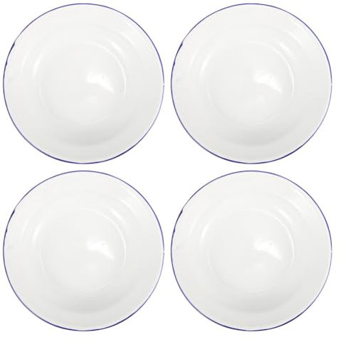 HOLIDYOYO 4pcs Round Plates Smooth Line Fine Craft Vintage Look Reusable for Fruits Vegetables Desserts 20cm Pure White Kitchen Supplies