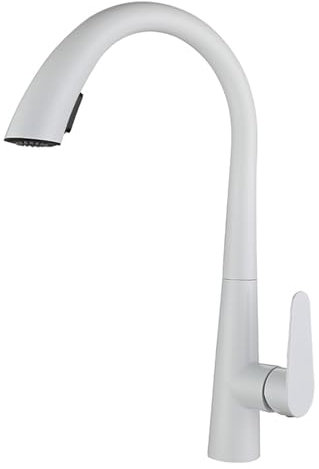 Robinet Cuisine Blanc Mitigeur Cuisine avec Douchette Extractible,Robinet Douchette Cuisine de Rotatif à 360°,Robinetterie de Cuisine en Acier Inoxydable,2 Modes de Pulvérisation