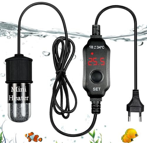 BORDEAG Mini chauffage d'aquarium - 10 W - USB - Avec affichage LED - Régulateur de température externe - Mini élément chauffant pour aquarium de 2 l