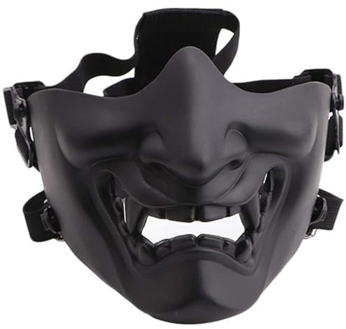 Jeorywoet Masque de Samurai à Demi-Visage Masque aérir Le Masque oni Doux avec Un Masque de Protection démoniaque démoniaque pour Halloween, Balle de Mascarade, Jeu et fêtes en Plein air, Masque