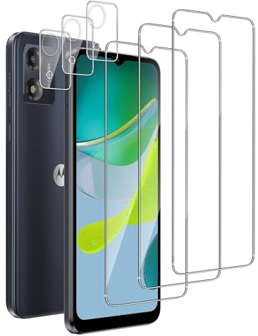 QZJinchen Lot de 6, 3 x Verre Trempé pour Moto E13 et 3 x Protection Caméra Arrière. bords incurvés 2.5D,Dureté 9H Glass，HD Transparent,Compatible avec Moto E13