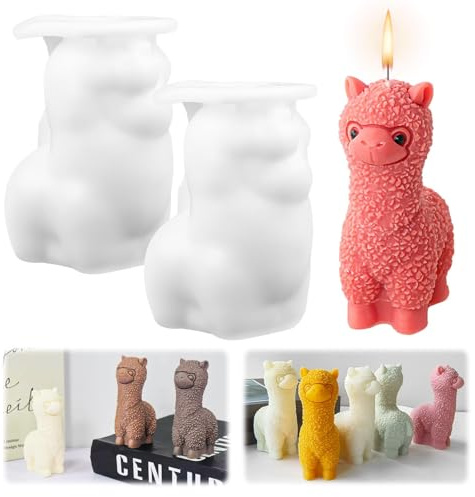 2 Stück 3D Alpaka Silikonform Kerzenform, Tierstatue Silikonformen Gießformen, Alpaka Silikon Form für Fondant, Schokolade, Epoxidharz, Sojawachs Kerzen, Tortendeko, Seife, Gips, Handwerk
