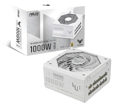 ASUS TUF Gaming Gold White Edition 1000 W (1000 W, alimentation entièrement modulaire, certifié 80+ Gold, composants de qualité militaire, double roulement à billes, ventilateur axial, revêtement PCB)