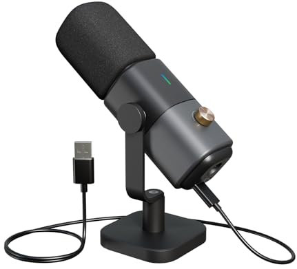 NearStream Condenser Mikrofon PC, XLR/USB Podcast Mikrofon mit Desktop Ständ,Studio Mikrofon für Gaming, Podcasting, Streaming, Aufnahme von Vocals (AM25X)