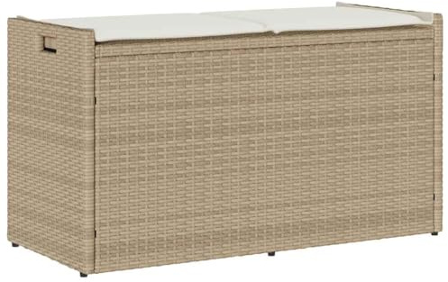 vidaXL Outdoor-Sitzbank mit Stauraum und Kissen Beige 100 cm