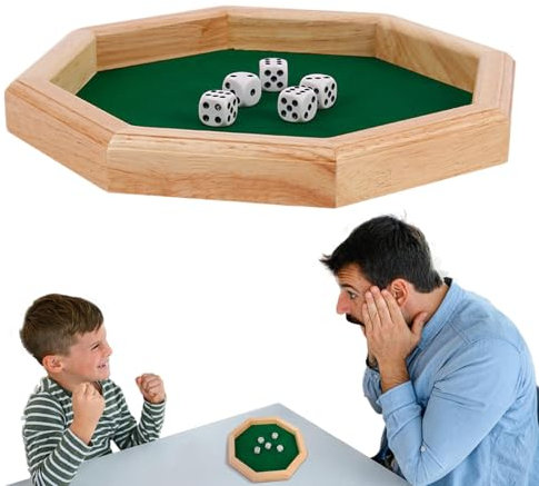Holzwürfelmatte, Würfel Rolling Tray, Octagonal Dice Tray, Dices Rolling Box, Dices Rolling Mat with Box Ideal for Dices Games During Family Events, Travel, or as a Festive Game Accessory