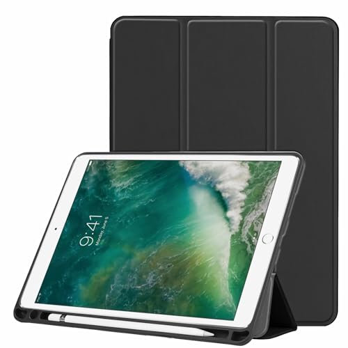JZCZMCE Étui pour iPad Pro 12.9 Pouces 2017/2015 (2e et 1ère génération),[Porte-Crayon Intégré] Étui Protecteur avec Dos en TPU Souple, Réveil/Sommeil Automatique,Noir