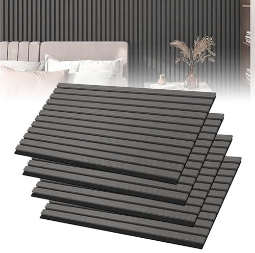 Froadp Akustikpaneele 4er Set Holz-Furnier Akustische Wandpaneele 120 x 60 cm Wandverkleidung Zuschneidbare Lamellenverkleidung Holz-Akustikplatten für Wohnzimmer Studio Büro, Anthrazit