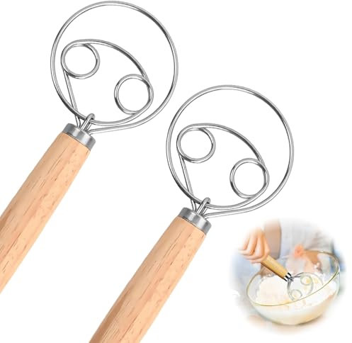 Dänischer Teigbesen, 2Pcs Dänische Teig Schneebesen 13-Zoll-Holländischer Schneebesen Eierschläger Dänische Teig Schneebesen Mit Holzgriff Mixer 304 Edelstahldraht Für Brotkuchenherstellung