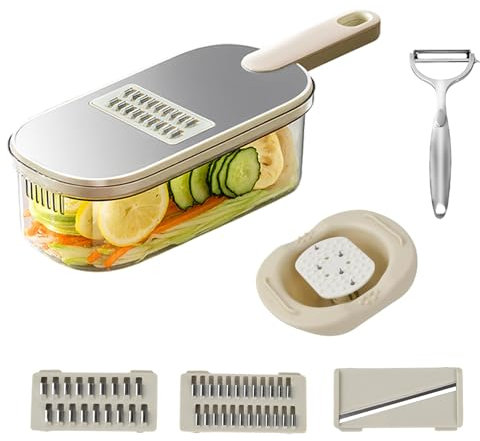 Mandoline Gemüsehobel, 3 in 1 Mandoline Gemüseschneider, Küchen Gemüsehobel mit Sparschäler für Slice & Julienne von Obst, Kartoffeln, Tomaten, Zwiebeln