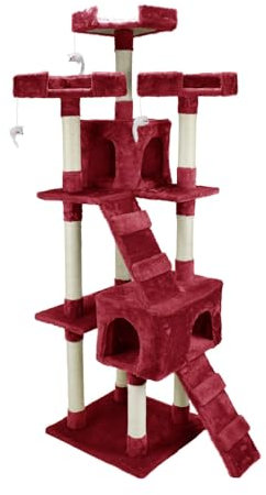 Wadan 170 cm Tall Cat Tree Tower | Multilevel Climbing House with Condos, Ladder, Cat Activity Centre with Scratching Posts Indoor Furniture for Large Small Cats (Red, 170cm)