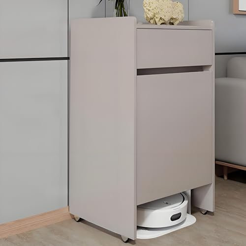 Valdoza Versteckter Saugroboter-Schrank mit Türen und Schubladen, platzsparender Holzschrank auf leisen Rollen, Aufbewahrung für Wohnzimmer, Schlafzimmer, Küche(Beige)