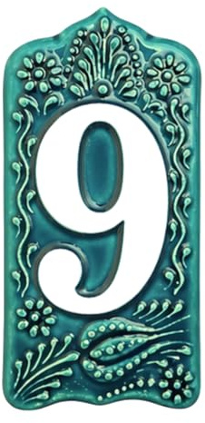 Ceramic House Number Tile – Custom Outdoor Address Sign – Turkish Iznik Art – Weatherproof Door Decor – 0 to 9 Digits (Green, 9)