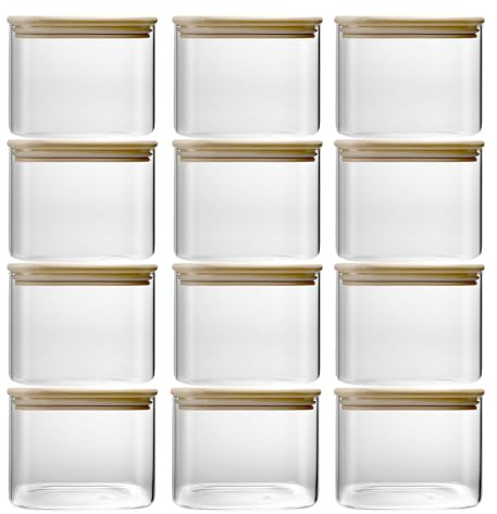pantrytine 0.5L Tea Coffee Sugar Canisters Set, Glass Jars with Bamboo Lids | Airtight Space to Extend the Freshness and Storage Time of Food, Seamless Placement Maximizing Cabinet or Pantry Spaces