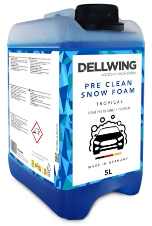 Dellwing Pre Clean Snow Foam Konzentrat 5 l, Tropical-Geruch, Auto Vorwäsche Shampoo ph-neutral, Schaumreiniger für Autowäsche und Autopflege außen, Made in Germany
