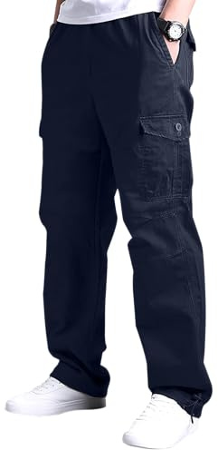 YAOBAOLE Pantalons Homme Cargo Pantalons de Travail Homme Grande Taille Pantalon Baggy Taille Elastique Pantalon Large Bleu Marine 3XL