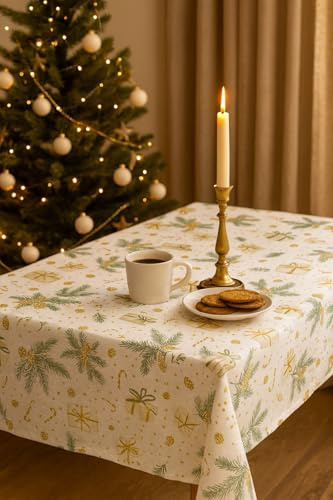 texpot Weihnachtsdecke 140 x 400 cm Geschenke Weihnachten abwaschbar Wachstuch Tischdecke