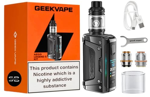 Geekvape Aegis Legend 5 Vape Kit [Carbon Black] - No Nicotine | Available in 8 colours - Type-C Fast Charge, 2 x 18650 Batteries (sold separately), 200W - Compatible with Geekvape Z Coils