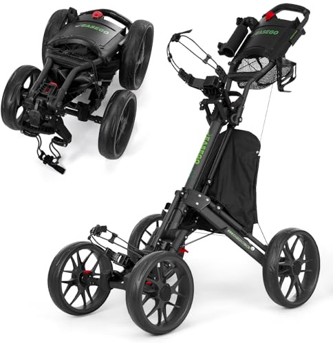 EASEGO Golf Push Cart 4 Wheel : Golf Walking Carts with Phone Holder/Cup Holder/Umbrella Holder/Foot Brake/Cooler Basket 4 Wheel Superlite Golf Pull Cart All-Terrain Golf Caddy Carts(Black)