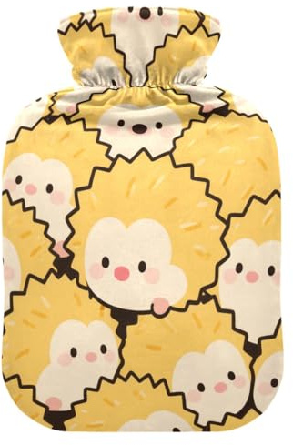 Wärmflasche mit süßem Cartoon-Igel, gelb, mit weichem Bezug, 2 l, warme Wasserflasche für Bett, Bauchwärmer, Handfußwärmer, Bolsas para agua Caliente