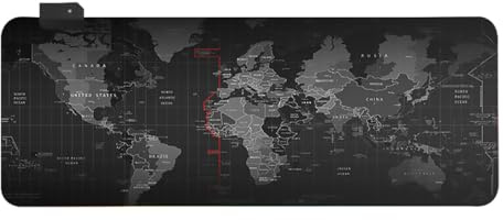 HONMEET Tapis de Souris Gaming Lumineux à Motifs Carte du Monde, Grosse Taille 300x800x4mm, Surface Antidérapante Rigide pour Bureau PC Éclairage LED Réglable Multicolore, Accessoire
