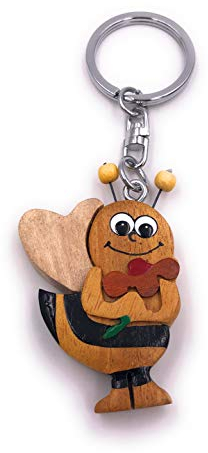 H-Customs Biene Hummel Wespe niedlich Echt Holz Edel Handmade Schlüsselanhänger Anhänger