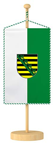 Vispronet® 15 x 25 cm Sachsen-Anhalt Tischbanner Bundesländerfahnen Set ✓ Fahne & Ständer ✓ Kordel-Rand