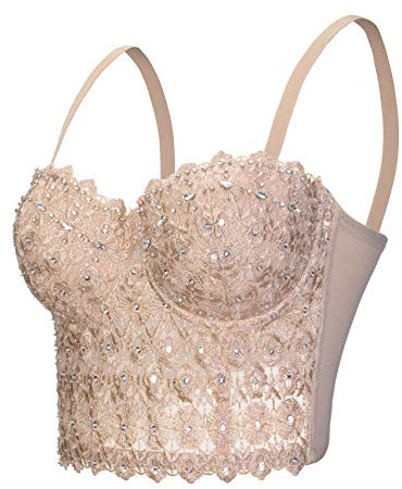 Woboren Intima da Donna con Reggiseno in Strass Argento Lucido da Donna (Beige, XS)