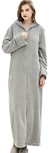 Comcrib Damen Bademantel Langer Morgenmantel Nachtwäsche Durchgehender Reißverschluss Warme Nachtwäsche Winter Lange Robe Sauna Mantel Mit Kapuze
