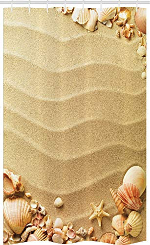 ABAKUHAUS Strand Schmaler Duschvorhang, Sand mit Muscheln Wellen, Badezimmer Deko Set aus Stoff mit Haken, 120 x 180 cm, Sandbraun Mehrfarbig