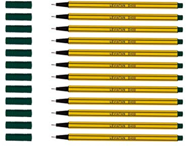 LEVIATAN D400 Fineliner Grün 12 Stück - Feinleiner Stift Bunt Für Den Täglichen Gebrauch Geeignet, Schreib und Schulbedarf - Linienbreite Ca. 0.4 Mm Feinlinerfilzstifte