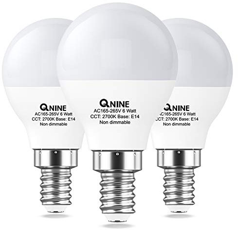 QNINE Warm White E14 LED Light Bulb, 6W (60W Equivalent), 540lm Golf Ball Small Edison Screw Bulb, 2700K, Non Dimmable, 3 Pack