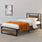 [en.casa] Metallbett Villach 90x200 cm Stahlrahmen Schwarz Spanplatte Walnuss-Optik Bettgestell