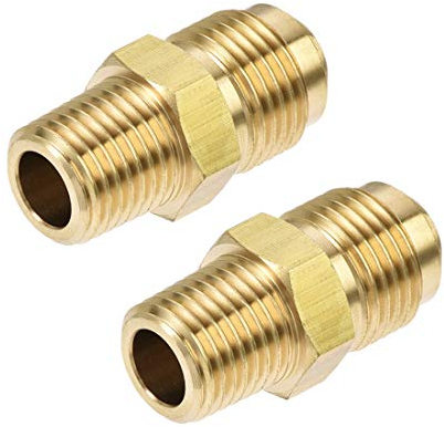 sourcing map Brass Pipe Fitting, 3/8 SAE Flare to 1/4NPT Male Thread, Tubing Adapter Hose Connector, for Air Conditioner Refrigeration