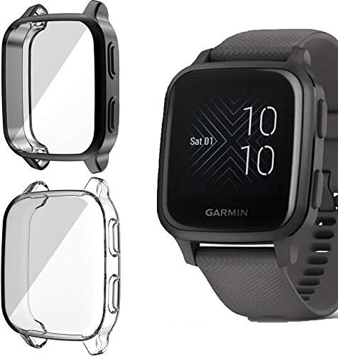 Giaogor Schutzhülle Kompatibel mit Garmin Venu SQ, Flexibles TPU Vollschutz mit Displayschutzfolie Kratzfest Displayschutz Schutz Hülle Für Garmin Venu SQ (schwarz + Transparent)