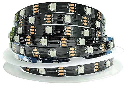 Tesfish WS2812B LED Streifen Licht RGB Pixel Strip 5m 5V 5050 150 LEDs IP30 Flexible Schwarze PCB Vollfarbiger Individuell Adressierbarer Smart Lichtleiste für Werbung Dekoration DIY Projekte