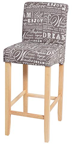 Mendler Barhocker HWC-C33, Barstuhl Tresenhocker, Holz MVG-Zertifiziert - Schriftzug, grau, helle Beine, Stoff/Textil