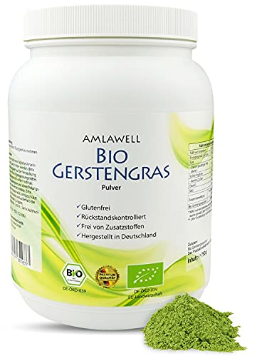 Amlawell Bio Gerstengras Pulver - 750g Dose - Vegan - Superfood - mit Vitalstoffen - aus deutscher Herstellung - DE-ÖKO-039