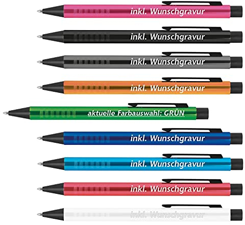 #teamludorf Kugelschreiber Grün - 10 Stk. - personalisierbar mit Lasergravur - Werbeartikel für Firmen, Events & Kunden - edler Metall-Kugelschreiber mit Gravur - Geschenk mit blauer Mine