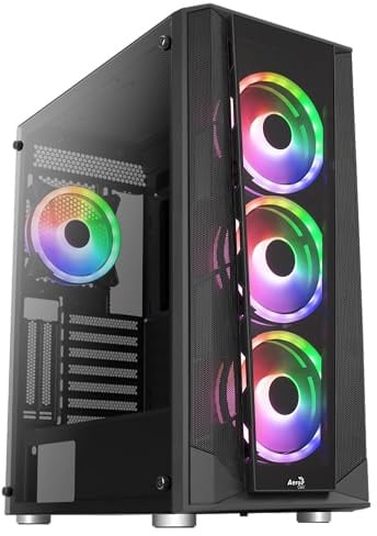 Aerocool PRISMBKV3, ATX PC-Gehäuse Schwarz, 4 Lüfter ARGB, Front + Seite gehärtetes Glas