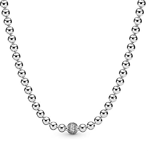 JINYAWEI Real Chunky Infinity Knot Rose Beads & Pave Crystal Sliding 925 Sterling Silver Necklace for Fashion Bead Charm DIY Jewelry Ladies Necklace (Gem Color : 2, Length : 60cm)