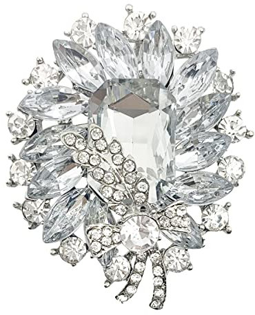 XGALBLA Grande broche en forme de fleur avec nœud en cristal et strass pour décoration d'écharpe, de robe, Métal Strass Métal Cristal Strass, Cristal