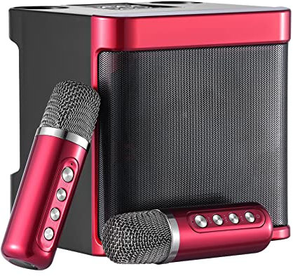InLoveArts Karaoke Machine, 20-Watt Portable Karaoke Machine for Kids and Adults Bluetooth Speaker, 2 Wireless Microphones, PA System and Karaoke Song Mode, Red