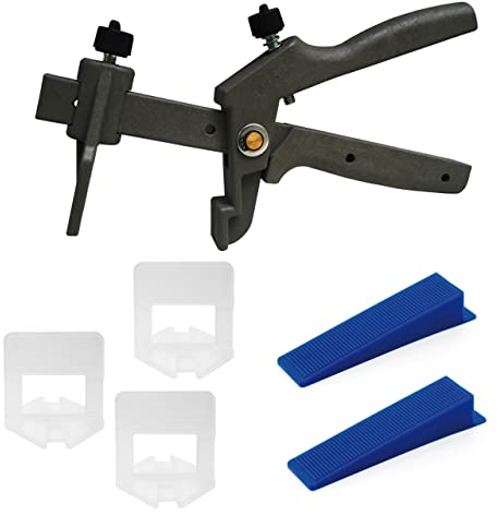 Lantelme Fliesen Nivelliersystem Basis Set 100 Zuglaschen 100 Keile 1 Zange Fliesen Verlegehilfe 5076 (1mm)